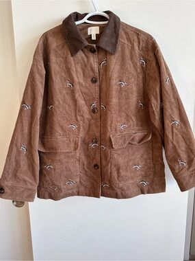 H&M Brown Corduroy Embroidered Utility Jacket